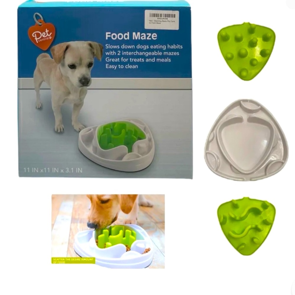 Pet Central Dog Food 2 Interchangeable Maze Slow Feeder Bowl 11x11x3"